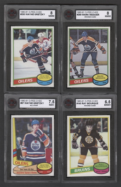 1977-78 and 1980-81 O-Pee-Chee Hockey Complete Sets - Includes 1980-81 KSA Graded Cards of #250 Gretzky (8 NMM), #87 Gretzky All-Star (7.5 NM+), #140 Bourque RC (6.5 ENM+) and #289 Messier RC (8 NMM)