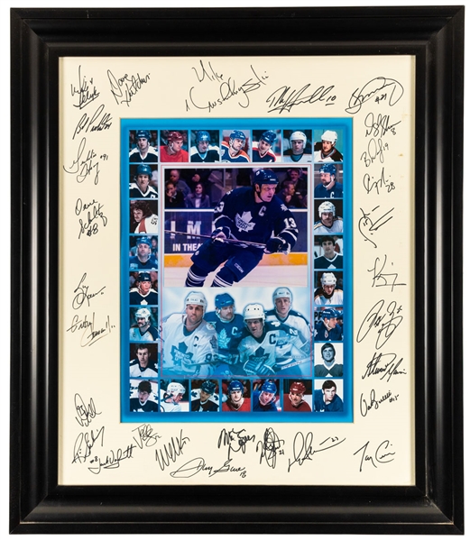 Multi-Signed Framed Display Signed by 25+ Past NHL Stars Including Bob Probert, Dave Schultz, Gilbert Perreault, Dale Hawerchuk & Doug Gilmour (24 3/4" x 28 3/4")