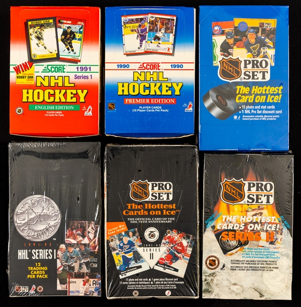 1990-91 and 1991-92 Pro-Set, Pro-Set Platinum, Score and Score Premier Hockey Wax Boxes (28)