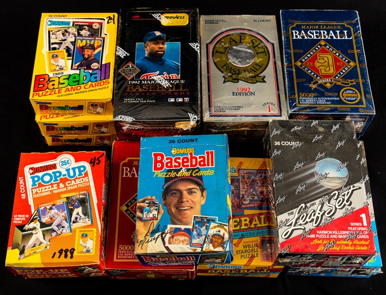 1988 to 1992 Leaf, Donruss and Pinnacle Baseball Wax Boxes (12) Plus Partial Boxes
