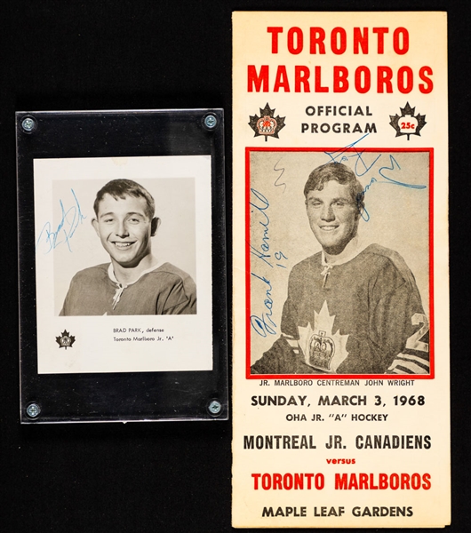 Brad Park Mid-to-Late-1960s OHA Toronto Marlboros Vintage-Signed Photo and 1967-68 Toronto Marlboros Team-Signed Program