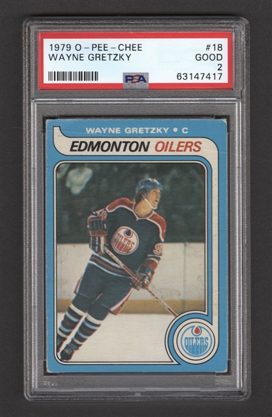 1979-80 O-Pee-Chee Hockey Card #18 HOFer Wayne Gretzky Rookie - Graded PSA 2