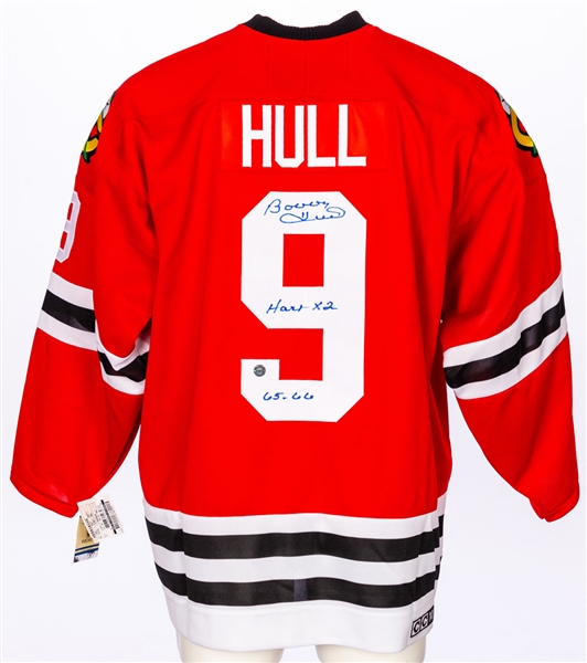 Bobby Hull Signed Chicago Black Hawks Alternate Captains Jersey with "Hart x 2 65 - 66" Notation - COA