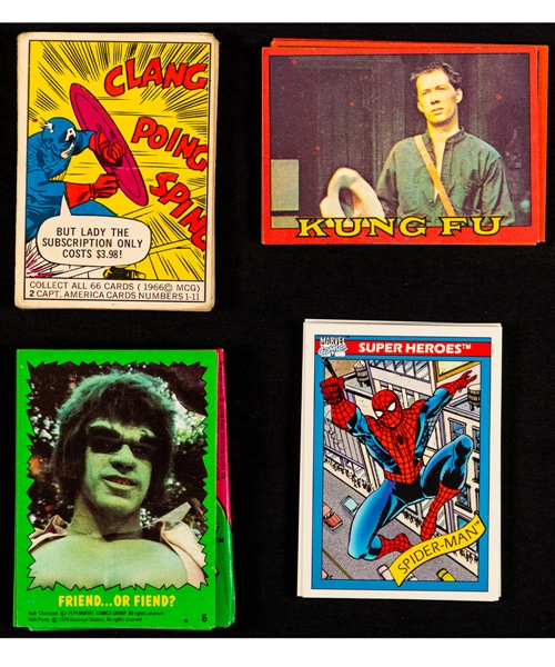 1966 Donruss Marvel Super Heroes, 1973 Topps Kung Fu, 1979 Marvel Hulk and 1990 Marvel Super Heroes Non-Sport Card Sets/Near Sets