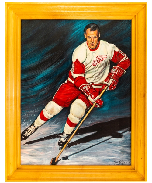 Superb Gordie Howe Detroit Red Wings Framed Original Painting on Canvas by Diane Berube (26 1/2" x 33 1/2") 