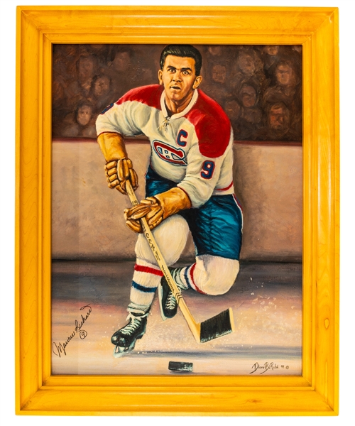 Maurice Richard Montreal Canadiens Signed Framed Original Painting on Canvas by Diane Berube (26 1/2" x 33 1/2") 