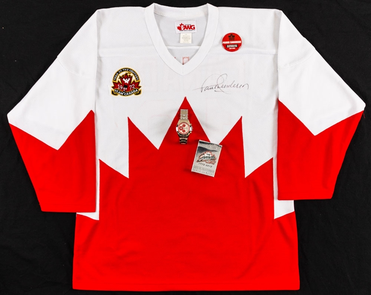 Paul Henderson Signed 1972 Canada-Russia Series Jersey Plus Limited-Edition "Team Canada 72" 40th Anniversary Commemorative Watch in Box
