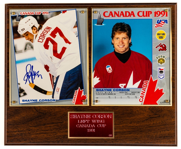 Team Canada 1991 Canada Cup Signed Photo Plaque Collection of 10 including Scott Stevens, Luc Robitaille and Larry Murphy - COAs (15" x 18")