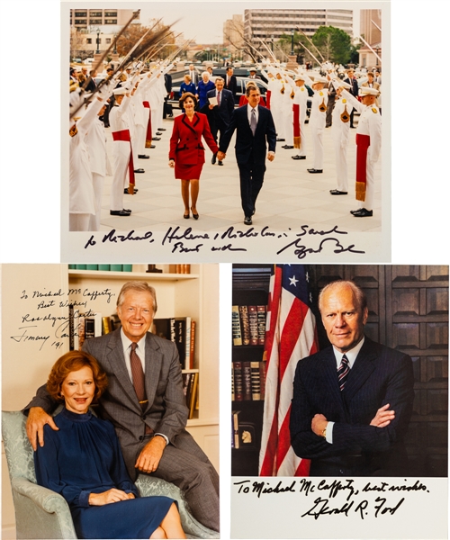 US Presidents George W. Bush, Gerald Ford (2) and Jimmy Carter Signed Photos Plus Al Gore and Rosalyn Carter Signed Photos