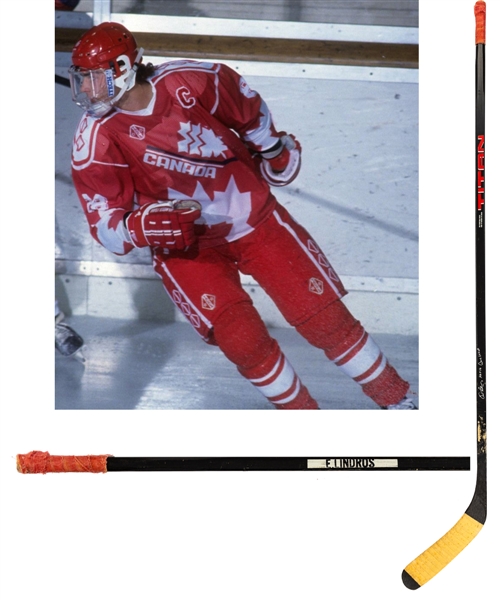 Eric Lindros Late-1980s/Early-1990s Canada National Team Pre-NHL Titan Game-Used Stick from His Personal Collection with His Signed LOA - Stick Signed with Annotation "HOF 16 Game Used"