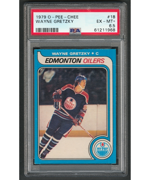 1979-80 O-Pee-Chee Hockey Card #18 HOFer Wayne Gretzky Rookie - Graded PSA 6.5