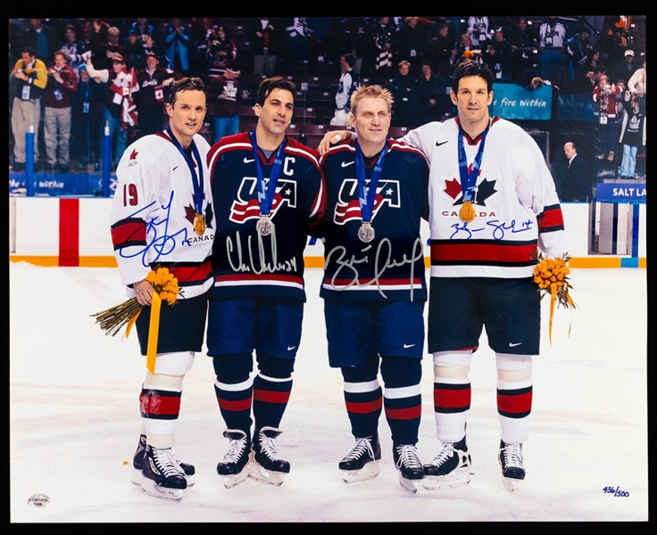 2002 Winter Olympics Steve Yzerman, Chris Chelios, Brett Hull and Brendan Shanahan Signed Limited-Edition Photo with LOA - Proceeds to Benefit the Ted Lindsay Foundation (16” x 20”)