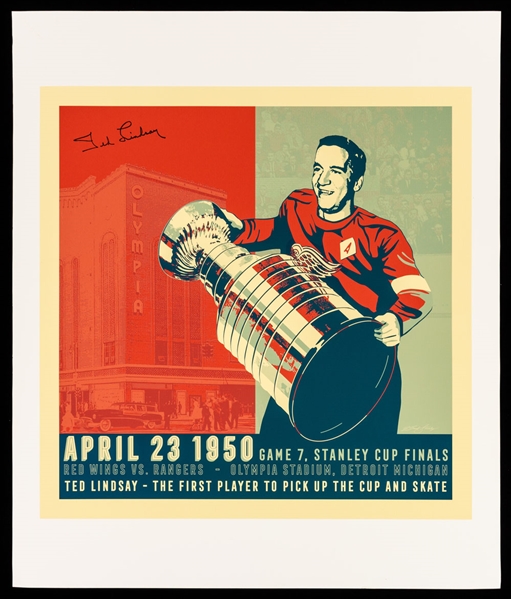 Ted Lindsay Detroit Red Wings “First Player to Pick Up the Stanley Cup and Skate” Print with LOA – Proceeds to Benefit the Ted Lindsay Foundation (20” x 24”)