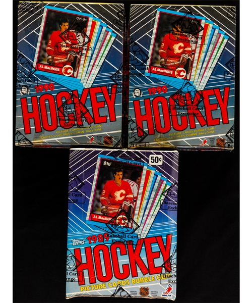 1989-90 O-Pee-Chee Wax Boxes (2 - Each with 48 Unopened Packs) & Topps (1 - with 36 Unopened Packs) - BBCE Certified - Joe Sakic, Brian Leetch, Theoren Fleury and Trevor Linden Rookie Card Year