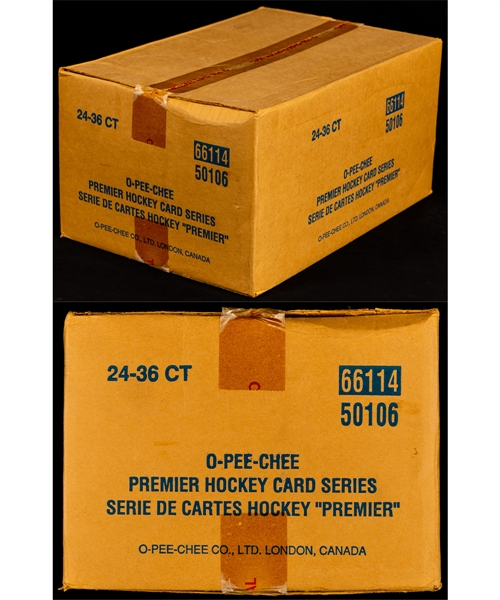 1990-91 O-Pee-Chee Premier Hockey Factory Sealed Case Containing 24 Unopened Boxes - Jaromir Jagr, Sergei Fedorov and Mike Modano Rookie Card Year