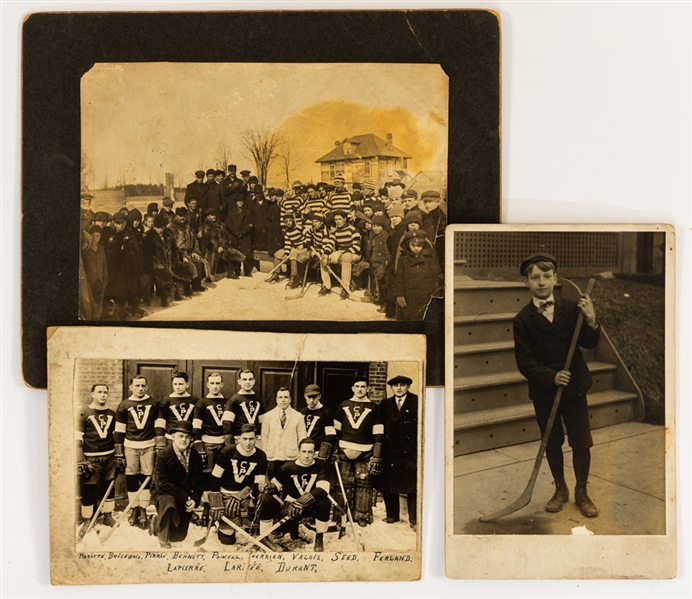 Early-1900s Hockey Team Cabinet Photo Collection of 3 including Fort Coulonge 