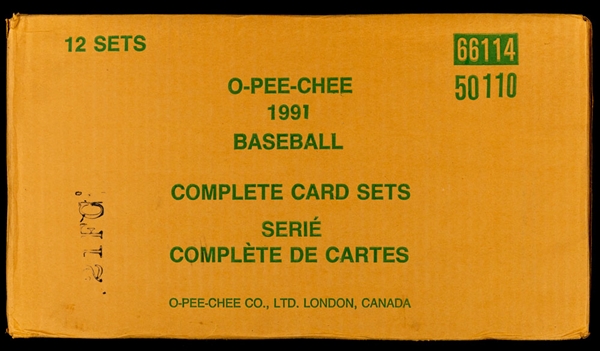 1991 O-Pee-Chee Baseball Factory Sealed Case Containing 12 Factory Sealed Sets - Chipper Jones Rookie Card Year