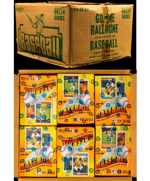1992 O-Pee-Chee Baseball Case Containing 24 Unopened Boxes - Manny Ramirez Rookie Card and Chipper Jones (Top Prospect) Year