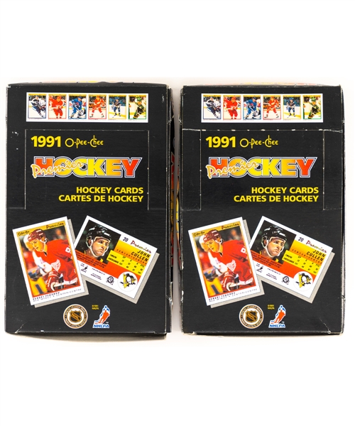 1990-91 O-Pee-Chee Premier Hockey Box (36 Unopened Packs) Plus 1990-91 O-Pee-Chee Premier Hockey Partial Box (20 Unopened Packs) - Jaromir Jagr, Sergei Fedorov and Mike Modano Rookie Card Year