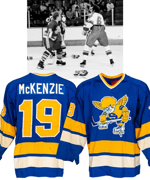 Curt Brackenburys (1974-75) and John McKenzies (1975-76) WHA Minnesota Fighting Saints Game-Worn Jersey