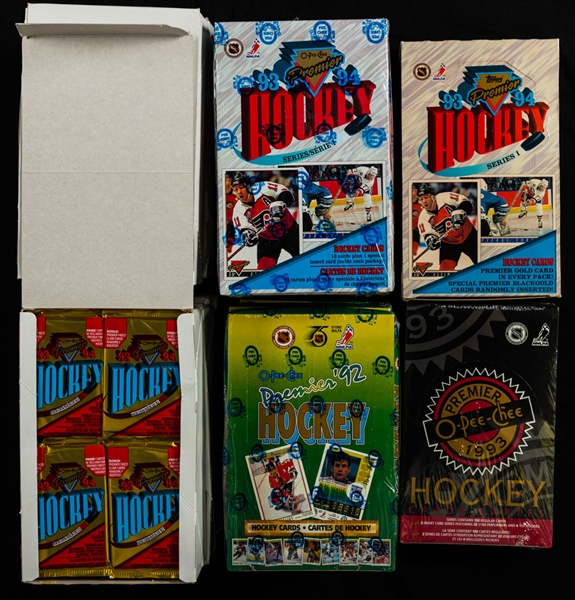 1989-90 to 1993-94 O-Pee-Chee, O-Pee-Chee Premier and Topps Stadium Club Hockey Wax Boxes (23)