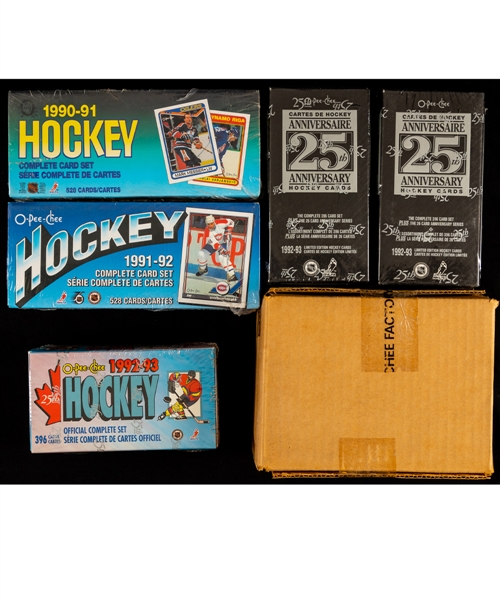1990-91 to 1992-93 O-Pee-Chee Hockey Factory Sets (14) Including the 1992-93 25th Anniversary Special Edition Set (7)