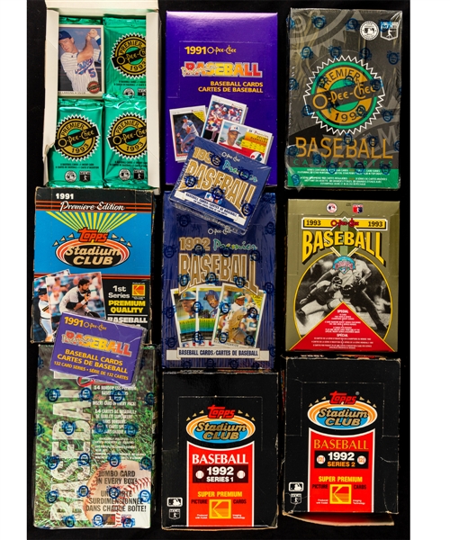 1991 to 1993 O-Pee-Chee Premier, O-Pee-Chee and Topps Stadium Club Baseball Wax Boxes (20 - Some Partial Boxes) Plus Factory Sealed Sets (6)