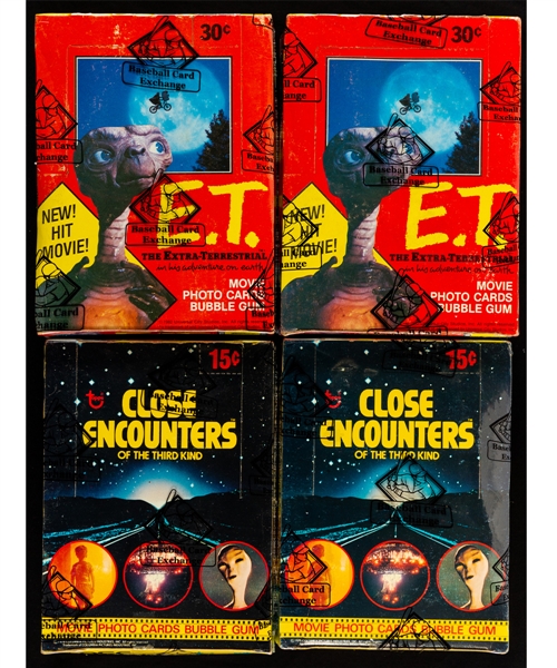 1978 Topps Close Encounters of the Third Kind Wax Boxes (2)(36 Unopened Packs in Each Box) and 1982 Topps E.T. The Extra-Terrestrial Wax Boxes (2)(36 Unopened Packs in Each Box) - All BBCE Certified