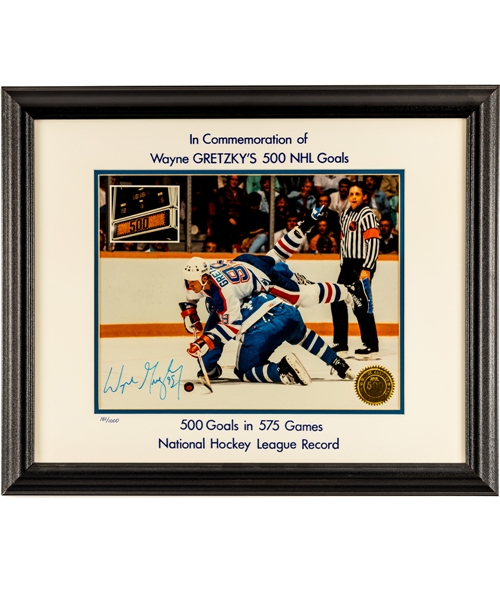 Wayne Gretzky Edmonton Oilers Signed “500 Goals in 575 Games” Limited-Edition #181/1000 Framed Display with LOA (18 ½” x 22 ½”) 