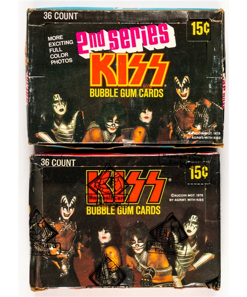 1978 Donruss Kiss 1st Series Wax Box (36 Unopened Packs - BBCE Certified) and 1978 Donruss Kiss 2nd Series Partial Box (21 Unopened Packs)