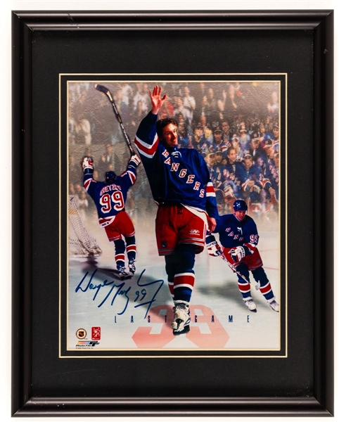 Wayne Gretzky Signed New York Rangers Honeycomb Cereal Box and Framed Photo Collection (4) with LOA 