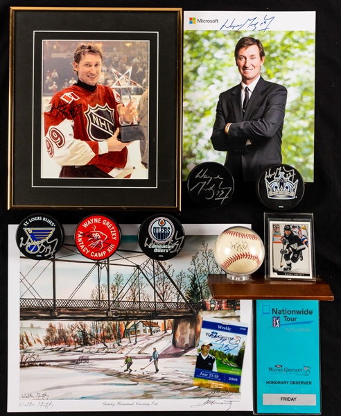 Wayne Gretzky Signed Collection of 9 including Pucks, Photos and More – LOA 