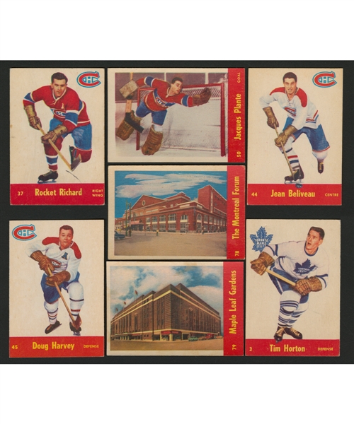 1955-56 Parkhurst Hockey Complete 79-Card Set Including Jacques Plante Rookie Card Plus Wrapper