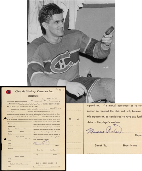 Maurice "Rocket" Richards December 23rd 1941 Montreal Canadiens Signed Tryout Agreement Document - The Earliest Known Maurice Richard Signed Montreal Canadiens Document!