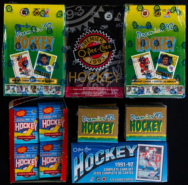 1990-91 to 1992-93 O-Pee-Chee and O-Pee-Chee Premier Hockey Collection with Wax Boxes, Factory Sets, Singles and Packs Including 1990-91 O-Pee-Chee Premier Rookie Cards of Jagr (2) and Fedorov (3)