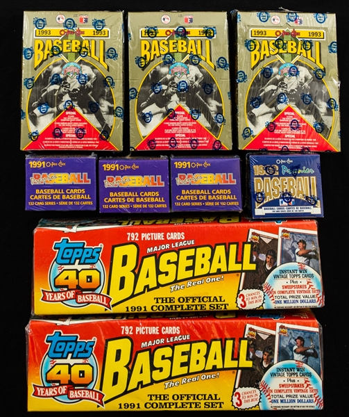1991 to 1994 O-Pee-Chee and Topps Baseball Collection Including Sealed Factory Sets, Wax Boxes and Cards