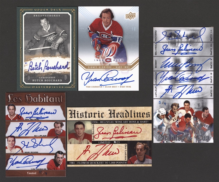 Montreal Canadiens Signed Card Collection of 24 Including 2008-09 UD Centennial "Habs INKS" (6)(with Cournoyer), 2008-09 Masterpieces Brushstrokes & Assorted Other Brands