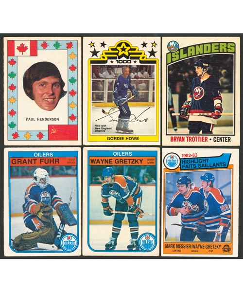 1970s and 1980s O-Pee-Chee Hockey Card/Sticker Set and Near Complete Set Collection of 8 Plus 1978-79 Topps Hockey Card #115 HOFer Mike Bossy Rookie Graded KSA 7