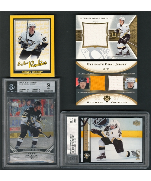 2005-06 to 2008-09 Sidney Crosby & Mario Lemieux Card Collection (15) Including 2005-06 Crosby Bee Hive Rookies, 2005-06 Crosby Ultimate Debut Threads and 2005-06 Crosby/Lemieux Ultimate Dual Jersey