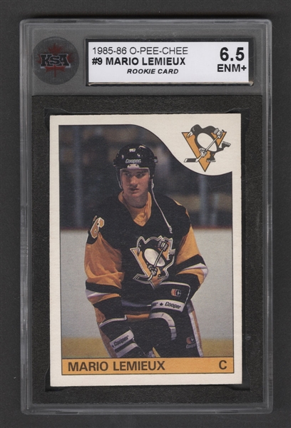 1985-86 O-Pee-Chee Hockey Card #9 HOFer Mario Lemieux Rookie - Graded KSA 6.5