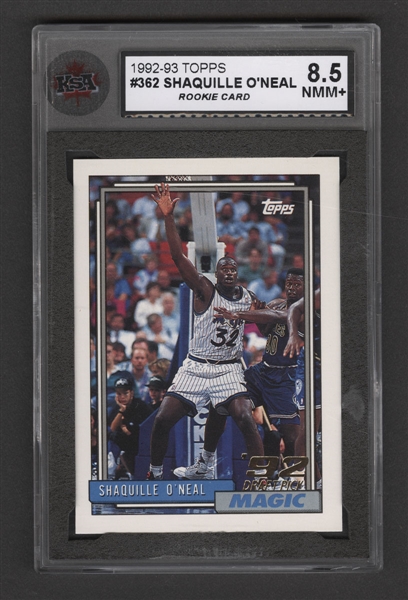 1992-93 Topps Basketball #362 HOFer Shaquille ONeal Rookie Card - Graded KSA 8.5