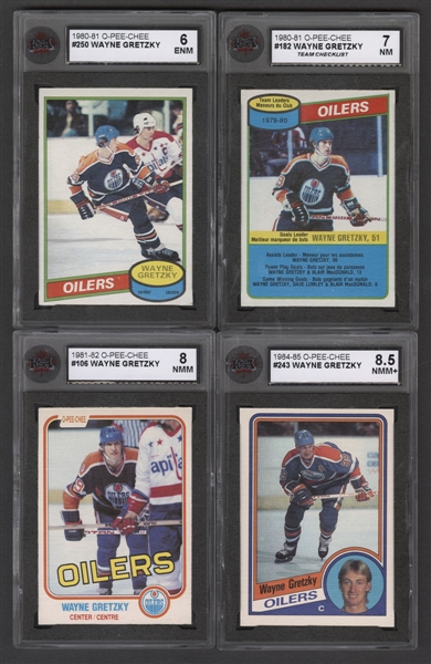 1980-81 to 1984-85 O-Pee-Chee Hockey Wayne Gretzky KSA-Graded Hockey Cards (5)
