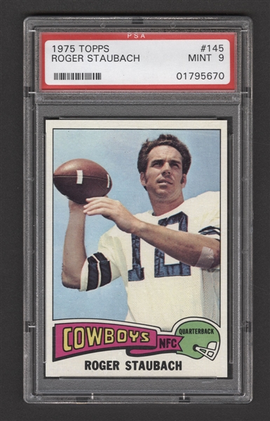 1975 Topps Football Card #145 HOFer Roger Staubach – Graded PSA MINT 9