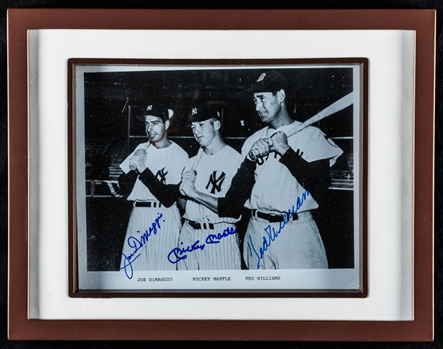 Deceased HOFers Mickey Mantle, Joe DiMaggio & Ted Williams Triple-Signed and Framed Photo with JSA Auction LOA & SGC Letter (11 ½” x 14 ½”) 