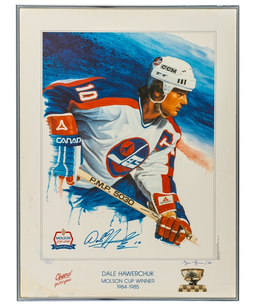 Dale Hawerchuks Signed "1984-85 Molson Cup Winner" Glen Green Limited-Edition Framed Poster #10/20 Plus Signed Dale Hawerchuk Photos (5) with Family LOA