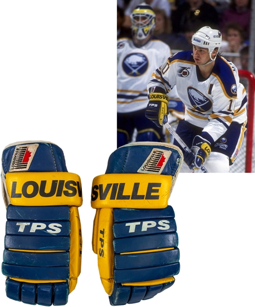 Dale Hawerchuks 1991-92 Buffalo Sabres Louisville TPS Photo-Matched Game-Used Gloves Plus 1995-97 Philadelphia Flyers Game-Worn Socks