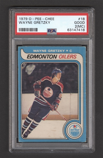 1979-80 O-Pee-Chee Hockey Card #18 HOFer Wayne Gretzky Rookie - Graded PSA 2 (MC)