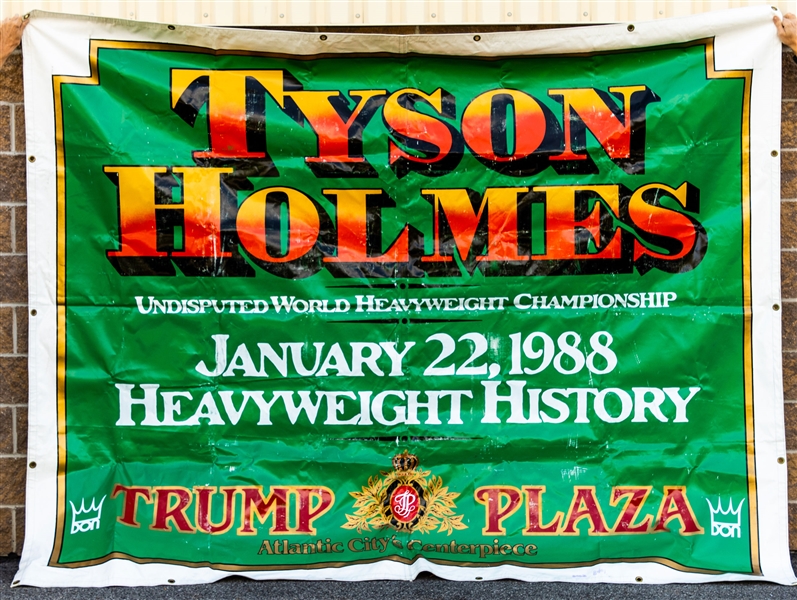 Large Mike Tyson vs Larry Holmes "Heavyweight History" Heavyweight Championship 1988 Trump Plaza Boxing Advertising Banner (94” x 118”) with LOA