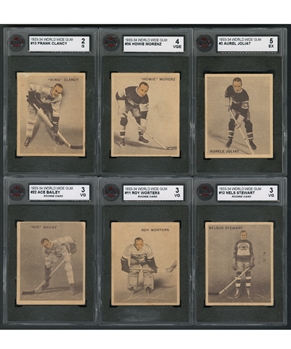 1933-34 World Wide Gum Ice Kings V357 Hockey Cards (48) with KSA Graded Cards (6) Including Morenz (4 VGE) and Joliat (5 EX) Plus 1937-38 World Wide Gum V304D Hockey Cards (40)