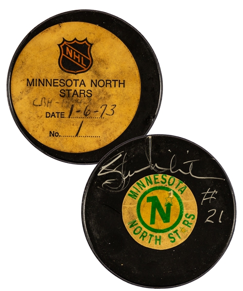 Stan Mikita’s Chicago Black Hawks January 6th 1973 Signed Goal Puck - Season Goal #19 of 27 / Career Goal #393 of 541